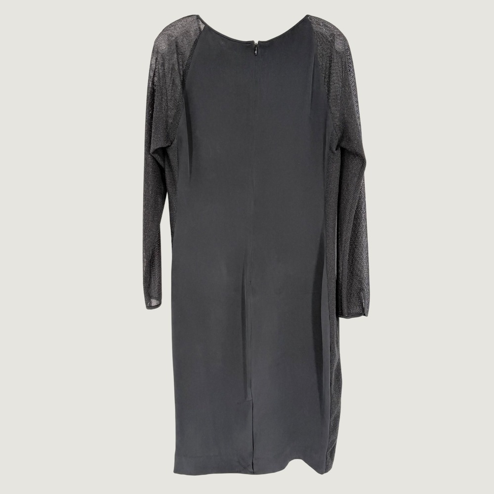 L'AGENCE Renee Dress Black Silk Mesh Long Sleeve Shift Midi Round Neck 10 - Picture 6 of 16